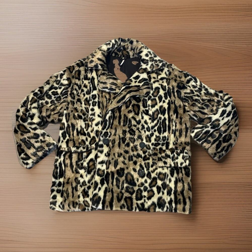 Free People Kate Leopard Print Faux Fur Oversized Coat Jacket Size XS